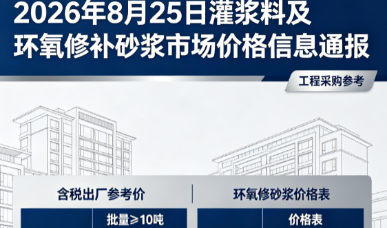 石泉2026年8月25日灌浆料及环氧修补砂浆市场价格信息通报